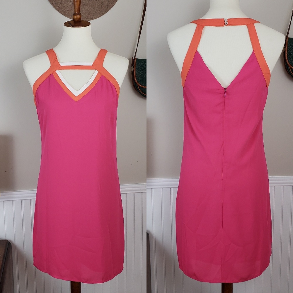 Skies Are Blue Neon Pink Cutout Shift Dress NWT